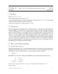 Lecture 19 1 Readings 2 Introduction 3 Shor's Order-Finding Algorithm