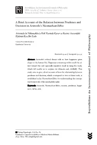 A Brief Account of the Relation Between Prudence and Decision in Aristotle’S Nicomachean Ethics ______