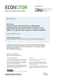 E-Government and Democracy in Botswana: Observational and Experimental Evidence on the Effects of E-Government Usage on Political Attitudes
