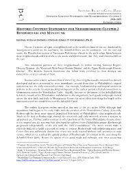 Historic Context Statement for Neighborhood Cluster 2 Roxborough and Manayunk