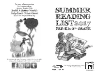 2017 Summer Reading Book List PK-8