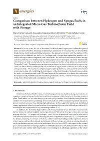 Comparison Between Hydrogen and Syngas Fuels in an Integrated Micro Gas Turbine/Solar Field with Storage