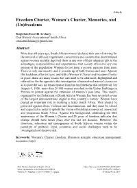 Freedom Charter, Women's Charter, Memories, and (Un)