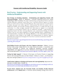 Parents with Intellectual Disability- Resource Guide Best Practice