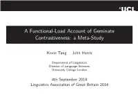 A Functional-Load Account of Geminate Contrastiveness: a Meta-Study