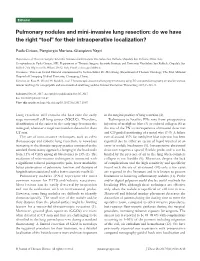 Pulmonary Nodules and Mini-Invasive Lung Resection: Do We Have the Right “Tool” for Their Intraoperative Localization?