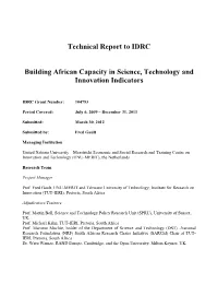 Technical Report to IDRC Building African Capacity in Science