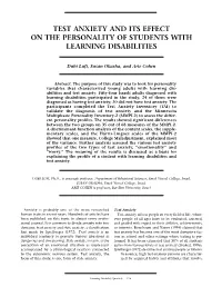 Test Anxiety and Its Effect on the Personality of Students with Learning Disabilities