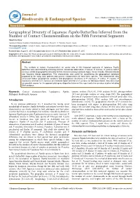 Geographical Diversity of Japanese Papilio Butterflies Inferred from the Number of Contact Chemosensillum on the Fifth Foretarsal Segments Takashi A