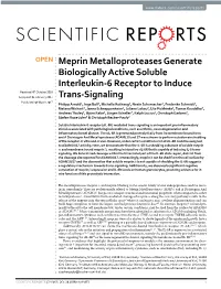 Meprin Metalloproteases Generate Biologically Active Soluble Interleukin-6 Receptor to Induce Trans-Signaling
