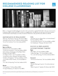 Recommended Reading List for College Classrooms