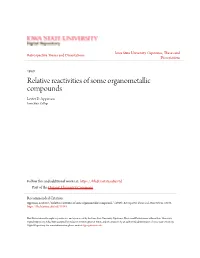 Relative Reactivities of Some Organometallic Compounds Lester D