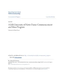 112Th University of Notre Dame Commencement and Mass Program University of Notre Dame
