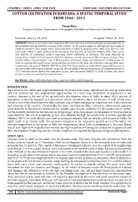 Cotton Cultivation in Haryana: a Spatio-Temporal Study from 1966 - 2015