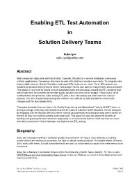 Enabling ETL Test Automation in Solution Delivery Teams