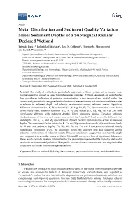 Metal Distribution and Sediment Quality Variation Across Sediment Depths of a Subtropical Ramsar Declared Wetland