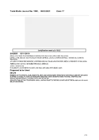 Trade Marks Journal No: 1990 , 08/03/2021 Class 17 Certification
