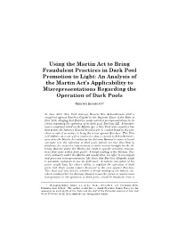 Using the Martin Act to Bring Fraudulent Practices in Dark Pool