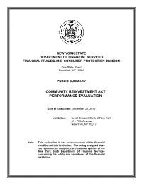 Community Reinvestment Act Performance Evaluation