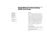 Design Methods for Democratising Mobile Game Design