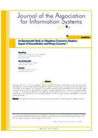 An Experimental Study on Ubiquitous Commerce Adoption: Impact of Personalization and Privacy Concerns