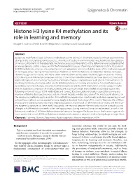 Histone H3 Lysine K4 Methylation and Its Role in Learning and Memory Bridget E