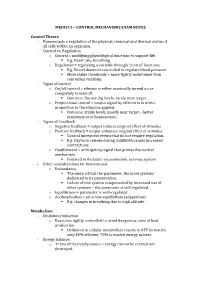 Medi211 – Control Mechanisms Exam Notes