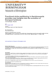 University of Birmingham Functional Niche Partitioning In
