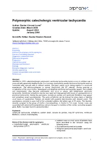 Polymorphic Catecholergic Ventricular Tachycardia