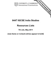 0447 IGCSE India Studies Resources Lists