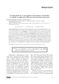 Foraging Plasticity of Atta Cephalotes (Hymenoptera: Formicidae) in Response to Temperature Differences Between Forest and Pasture