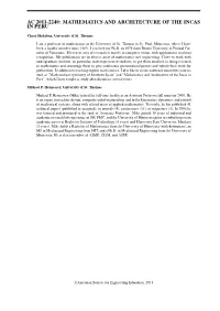Mathematics and Architecture of the Incas in Peru