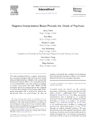 Negative Interpretation Biases Precede the Onset of Psychosis