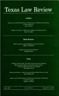 Texas Law Review a Nationaljournal Published Seven Times a Year Recent and Forthcoming Articles of Interest Visit for More on Recent Articles