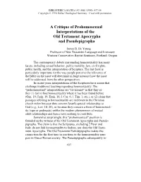 A Critique of Prohomosexual Interpretations of Old Testament Apocypha and Pseudepigrapha