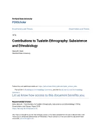 Contributions to Tualatin Ethnography: Subsistence and Ethnobiology