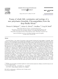 Fauna of Whale Falls: Systematics and Ecology of a New Polychaete (Annelida: Chrysopetalidae) from the Deep Paciﬁc Ocean$