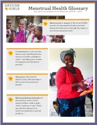 Menstrual Health Glossary Key Words and Acronyms in the Field, from UNICEF + WHO