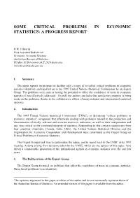 Some Critical Problems in Economic Statistics: a Progress Report1