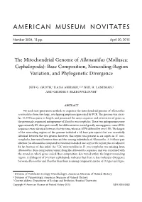 The Mitochondrial Genome of Allonautilus (Mollusca: Cephalopoda): Base Composition, Noncoding-Region Variation, and Phylogenetic Divergence