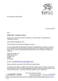 Hospitals in Wales Thank You for Your Request Which I Re