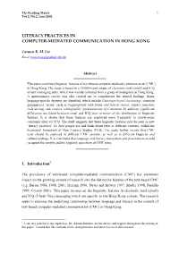 Literacy Practices in Computer-Mediated Communication in Hong Kong