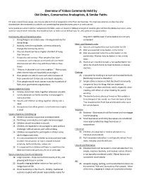 Overview of Values Commonly Held by Old Orders, Conservative Anabaptists, & Similar Faiths