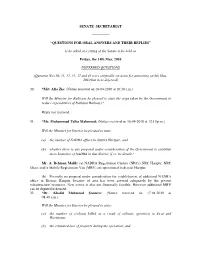 Questions for Oral Answers and Their Replies”