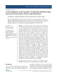 An Investigation on the Systems of Collecting and Extracting Greywater from Surface Water and Wastewater