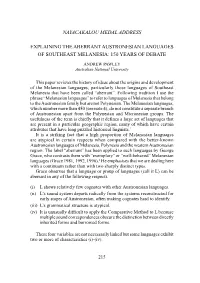 Nayacakalou Medal Address Explaining the Aberrant Austronesian Languages of Southeast Melanesia