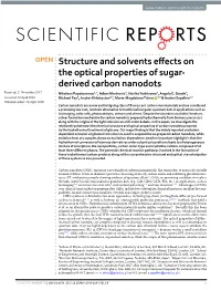 Structure and Solvents Effects on the Optical Properties of Sugar-Derived