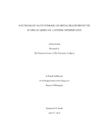 Post Traumatic Slave Syndrome and Mental Health Service Use