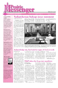Saskatchewan Bishops Issue Statement Sought