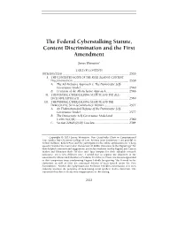 The Federal Cyberstalking Statute, Content Discrimination and the First Amendment